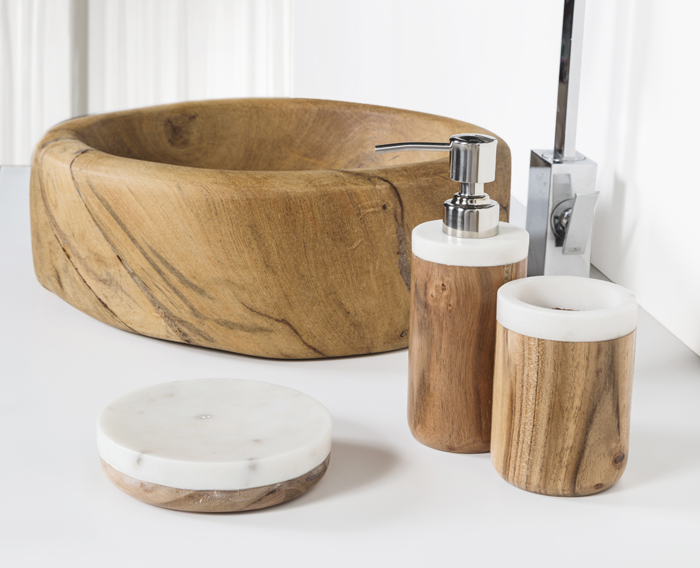 Wood Bathroom Accessories Set, Wooden Soap Dispenser, Toothbrush